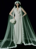 Luna Ivory Silk Velvet and Lace Halter Gown