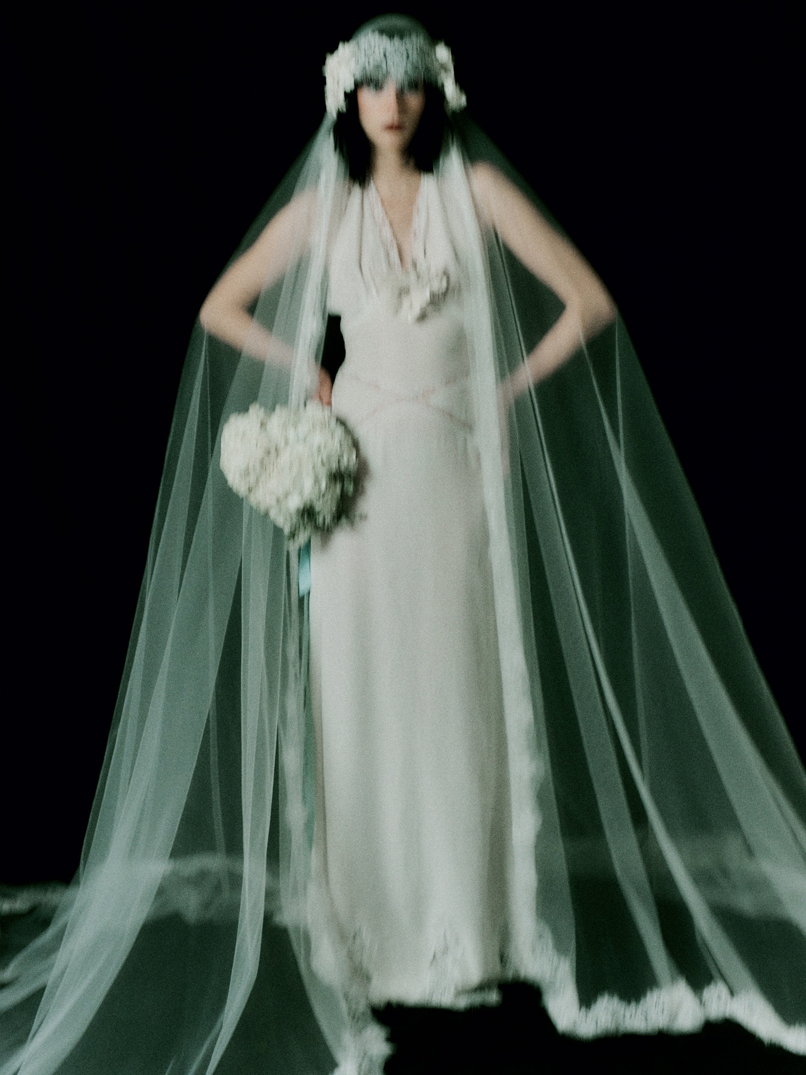 Luna Ivory Silk Velvet and Lace Halter Gown