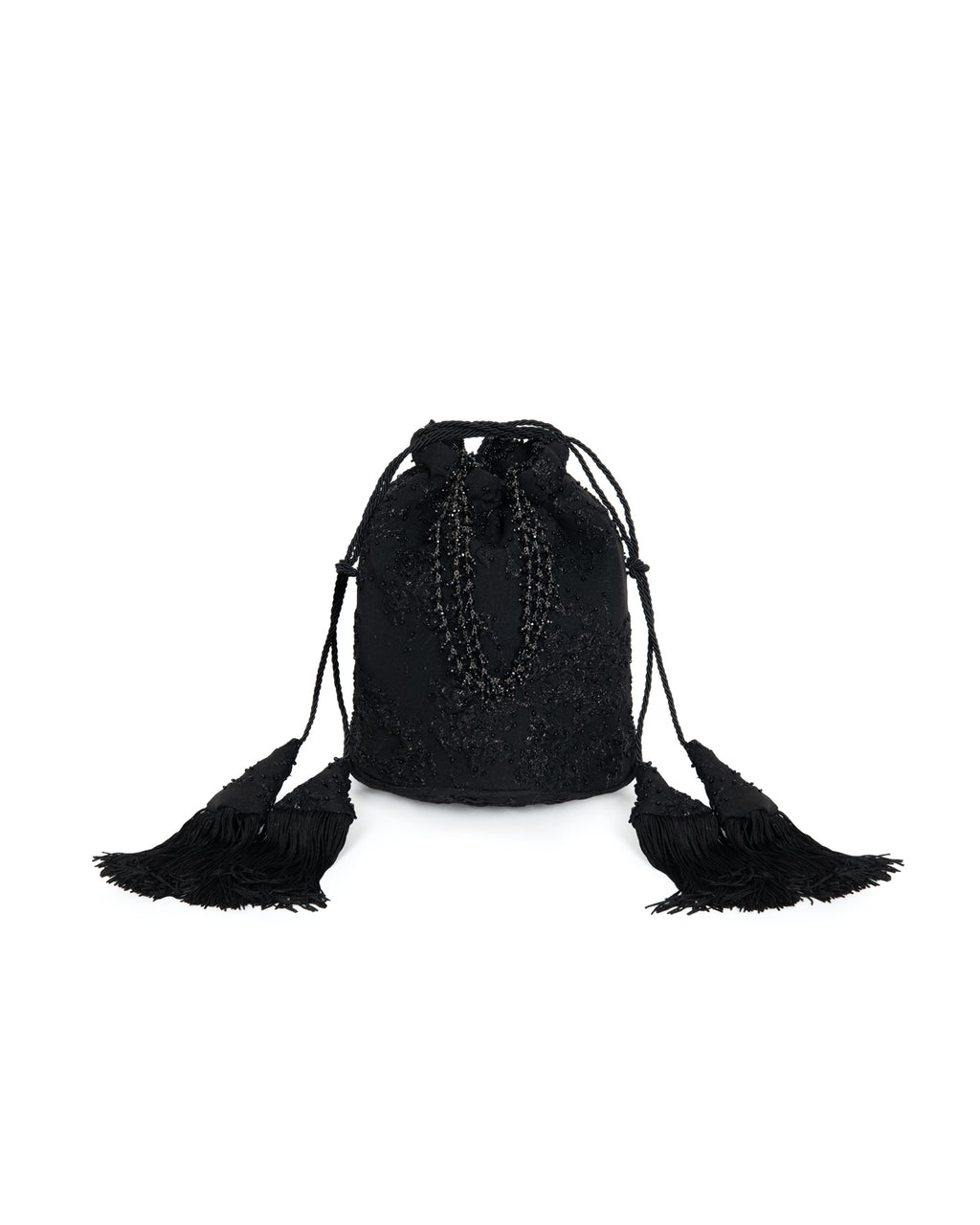 Anemone Black Jacquard Drawstring Handbag