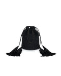 Anemone Black Jacquard Drawstring Handbag