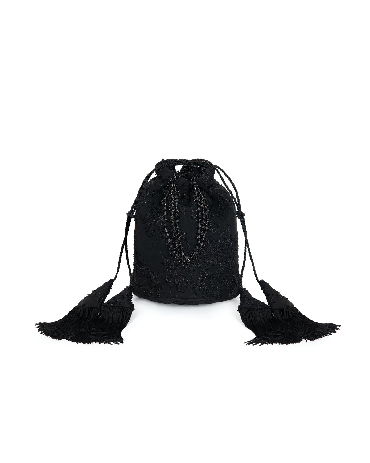 Anemone Black Jacquard Drawstring Handbag