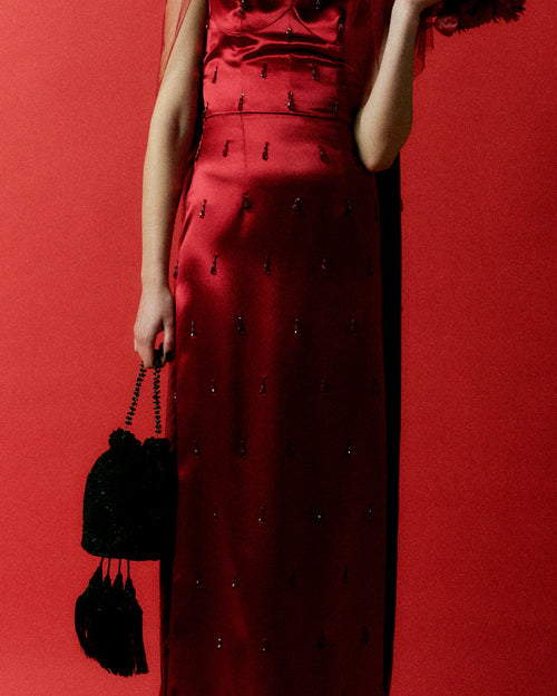 Anemone Black Jacquard Drawstring Handbag