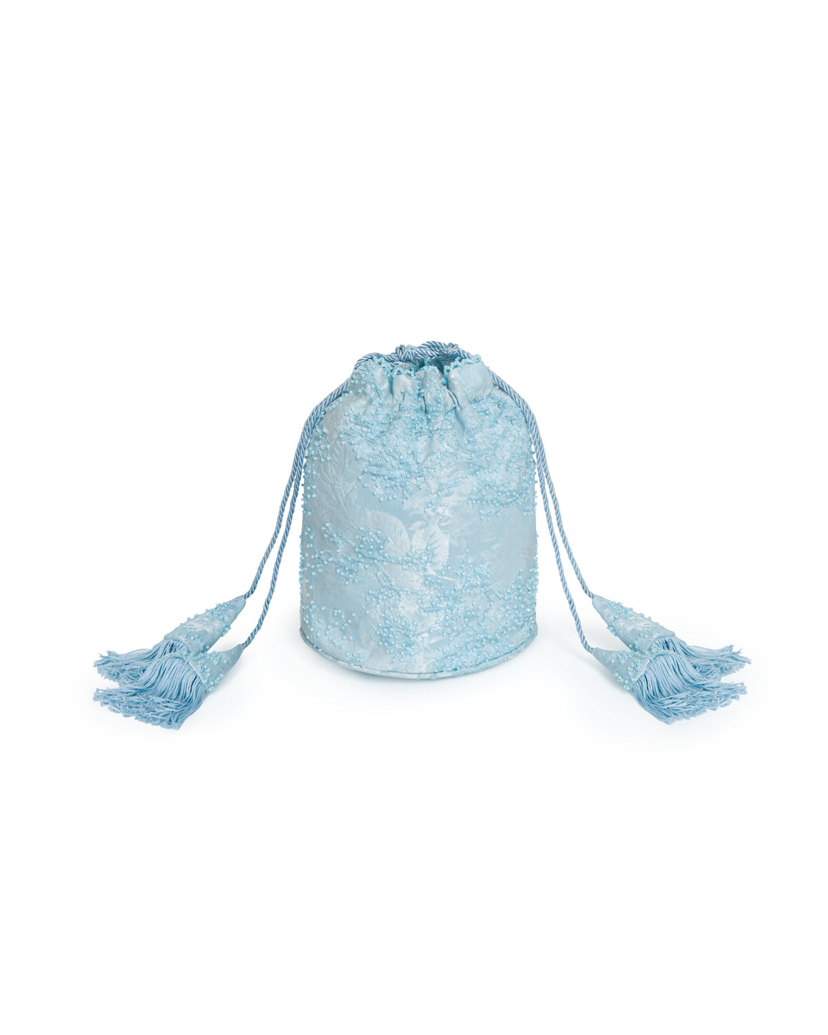 Anemone Pastel Blue Jacquard Drawstring Handbag