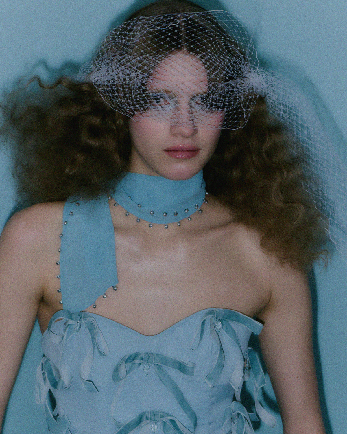 Suzi Pale Blue Silk Embellished Scarf