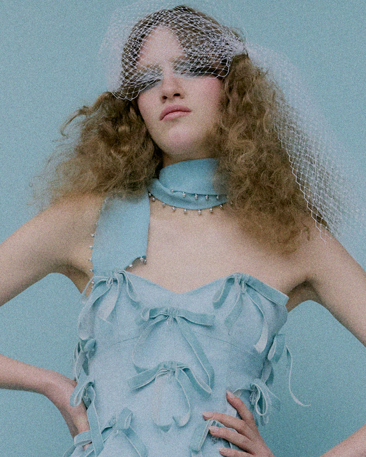 Suzi Pale Blue Silk Embellished Scarf