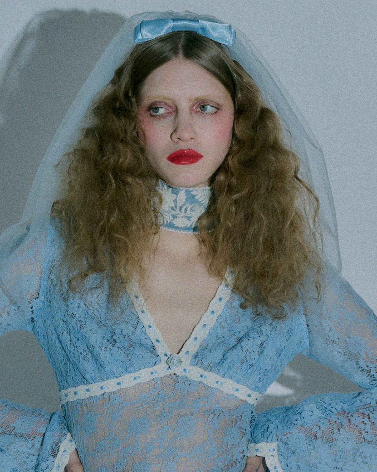 Priscilla Cornflower Blue Silk Satin Bow Veil