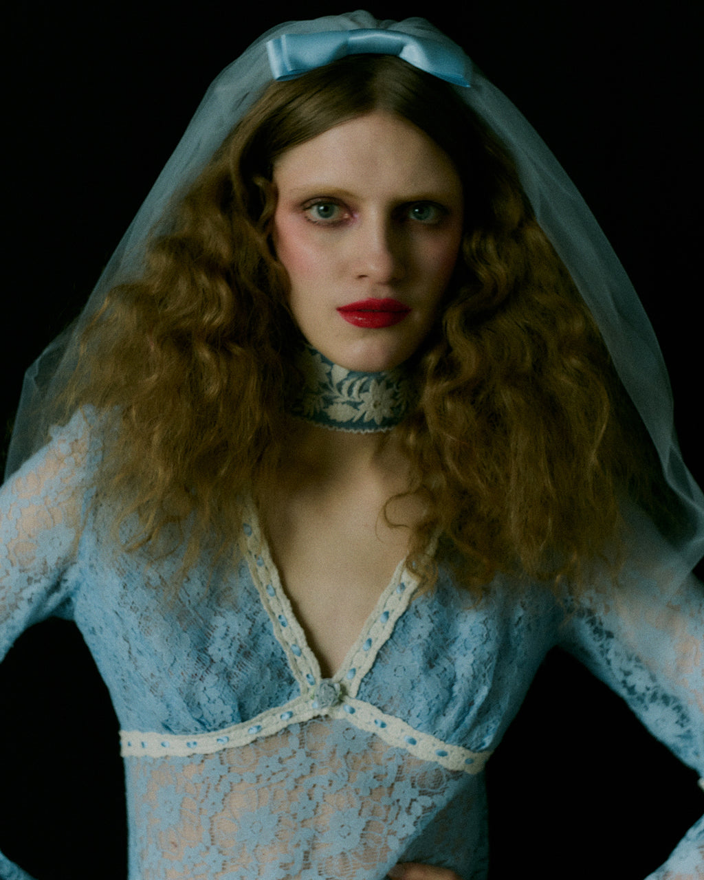 Priscilla Cornflower Blue Silk Satin Bow Veil