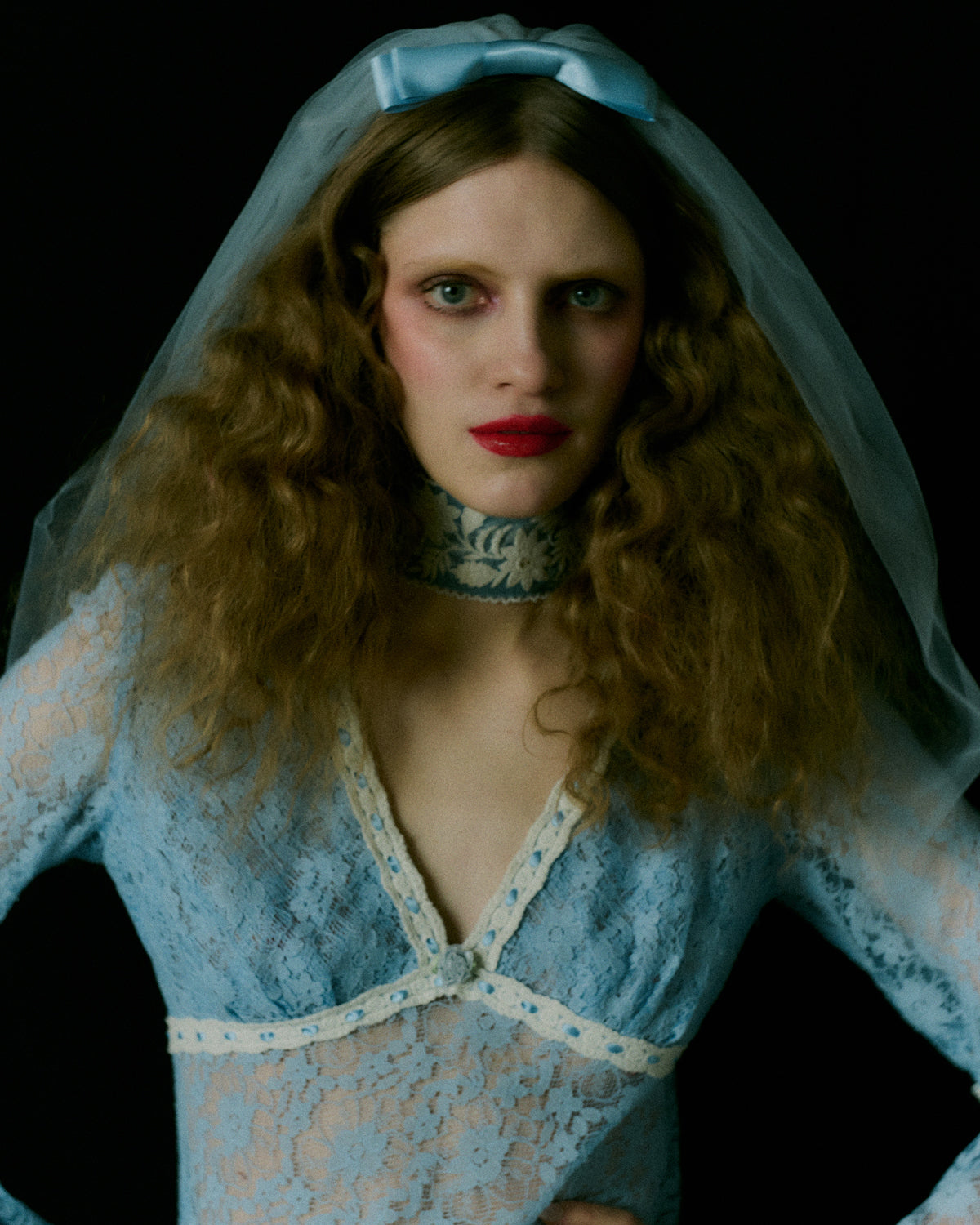 Priscilla Cornflower Blue Silk Satin Bow Veil