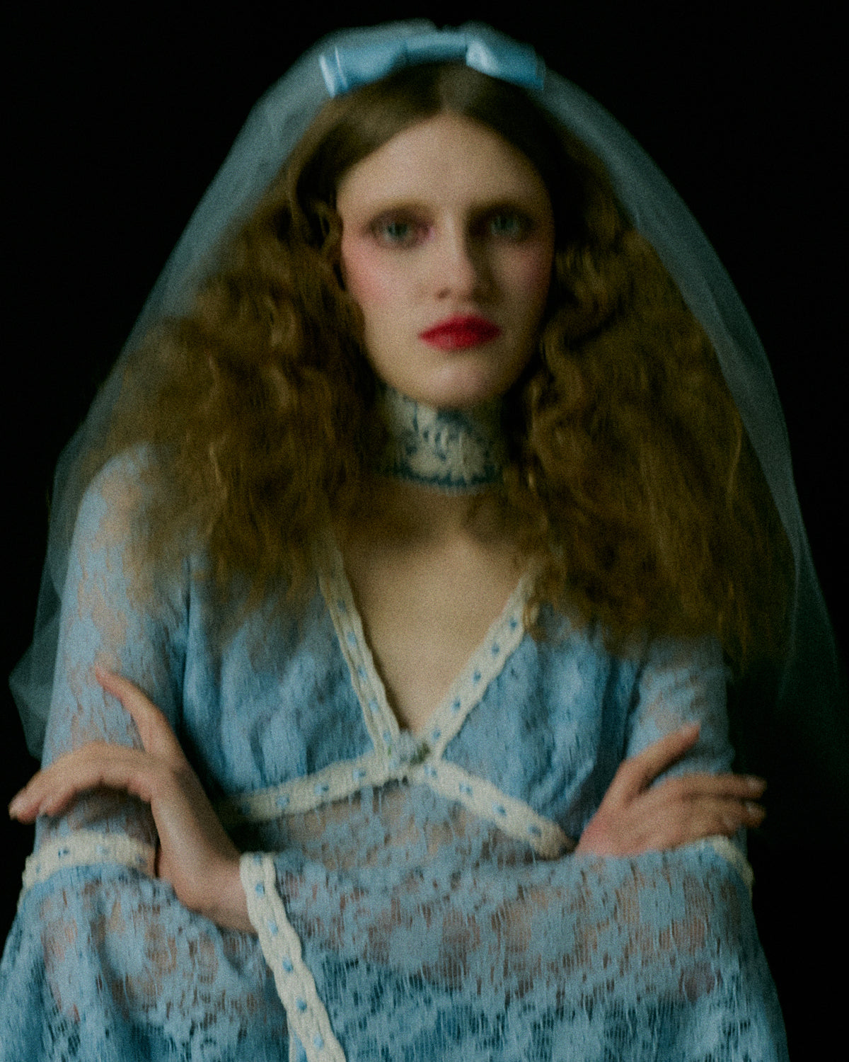 Priscilla Cornflower Blue Silk Satin Bow Veil