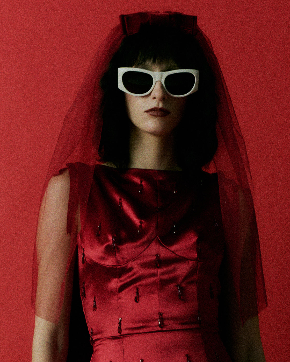 Priscilla Deep Ruby Velvet Bow Veil