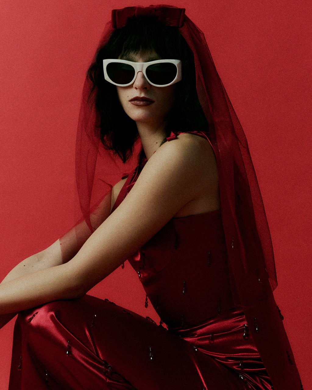 Priscilla Deep Ruby Velvet Bow Veil