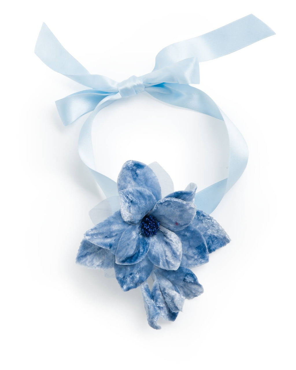 Linda Dusty Blue Velvet Flower Choker