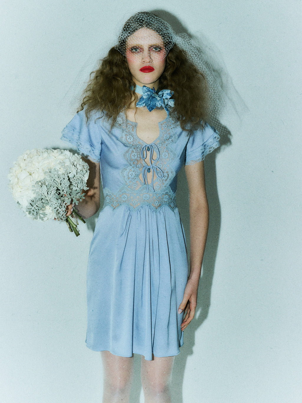 Jennie Cornflower Blue Silk & Cotton Lace Mini Dress