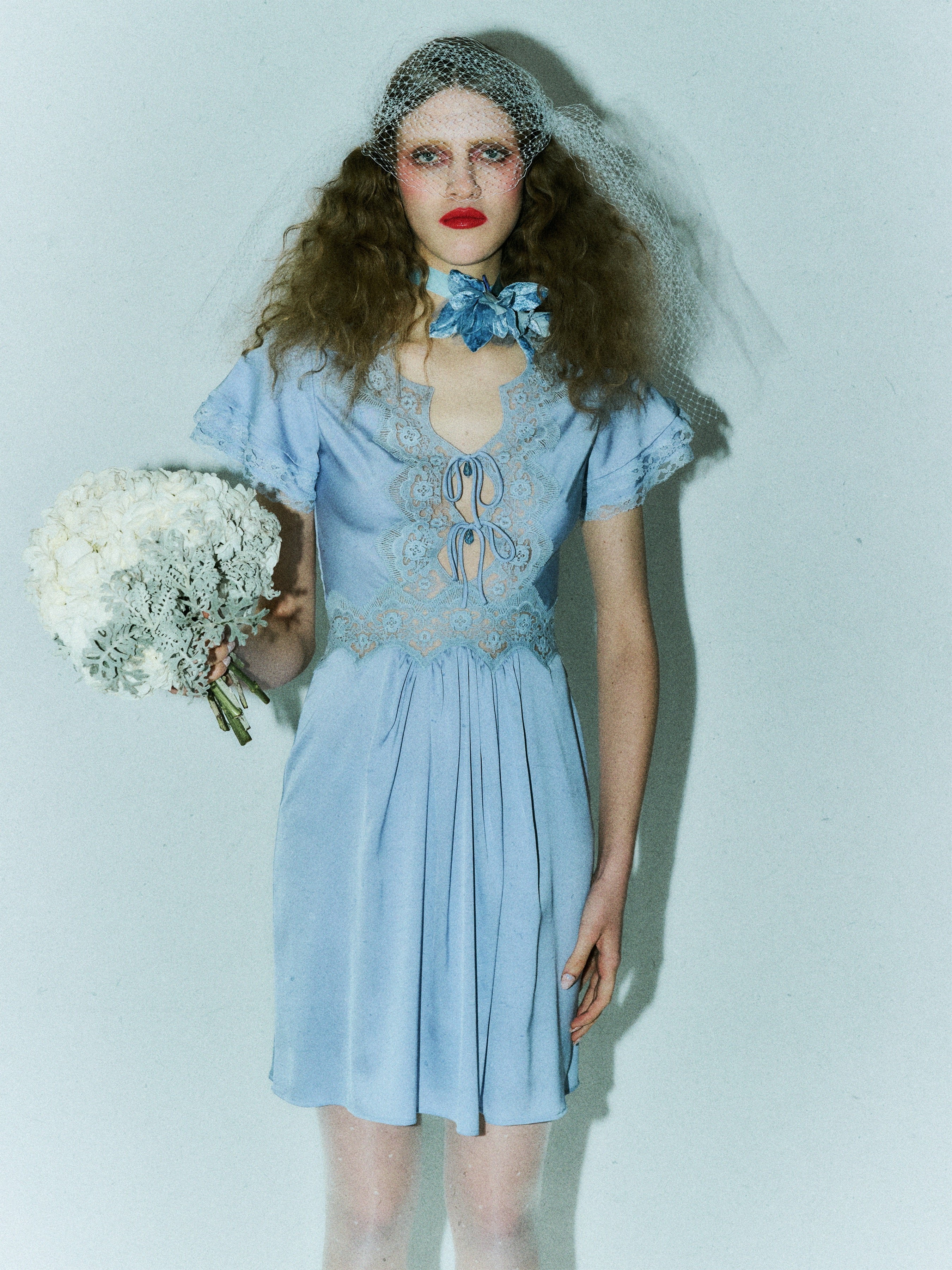 Jennie Cornflower Blue Silk & Cotton Lace Mini Dress