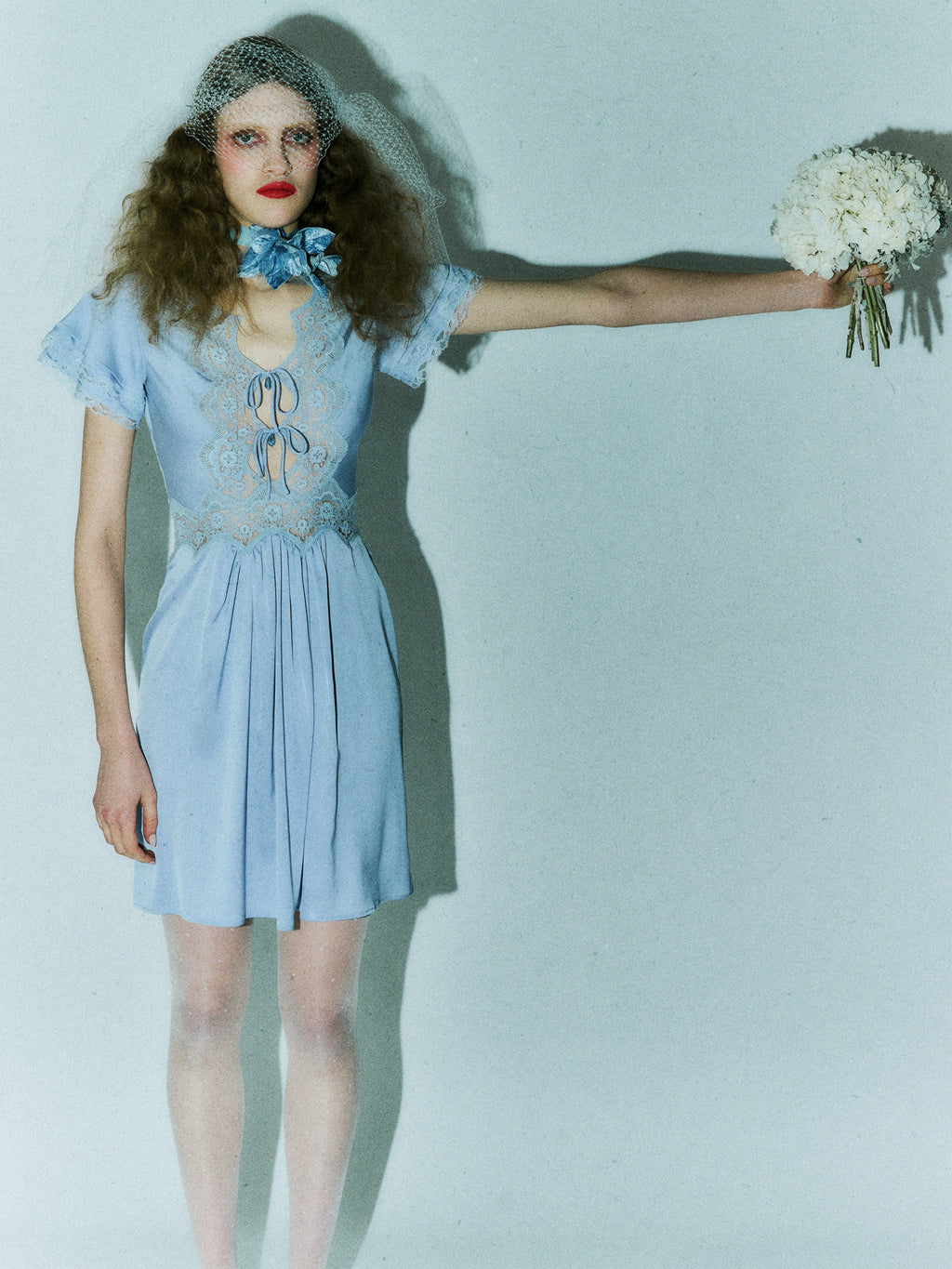 Jennie Cornflower Blue Silk & Cotton Lace Mini Dress