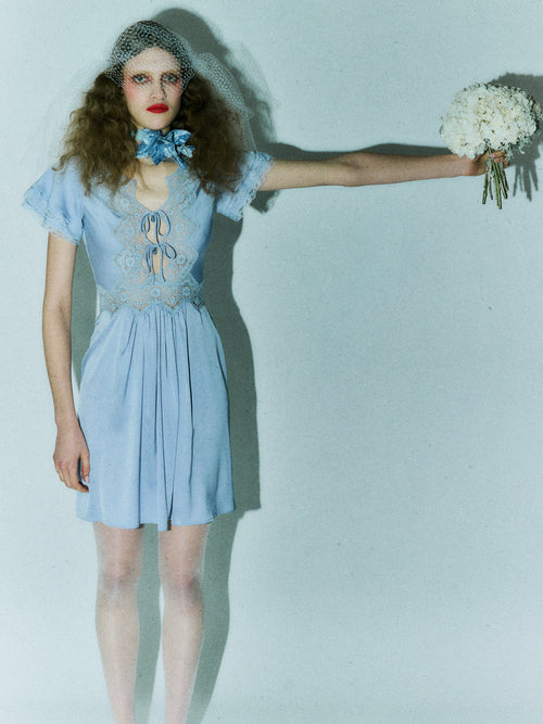 Jennie Cornflower Blue Silk & Cotton Lace Mini Dress