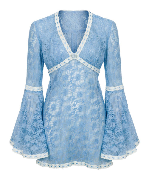 Courtney Blue Lace Bias Cut Mini Dress