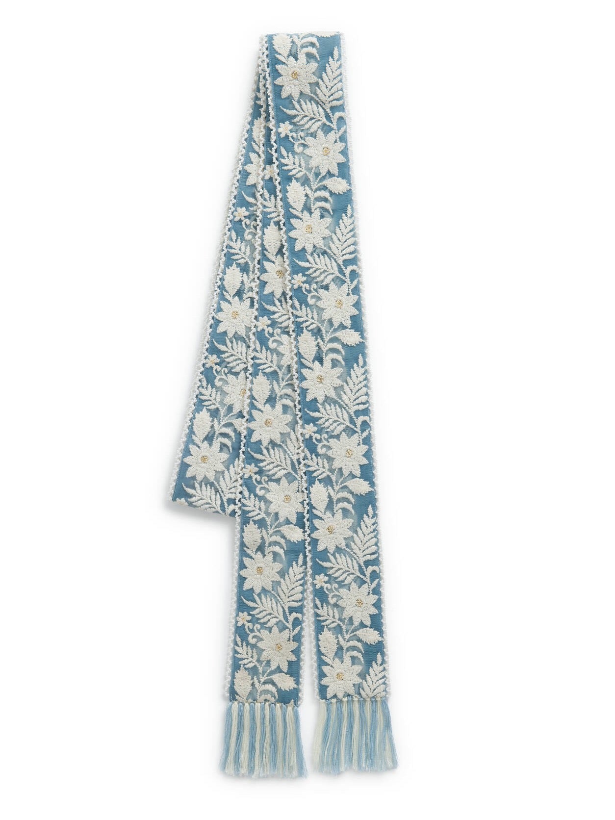 Raven Blue Floral Embroidered and Beaded Scarf