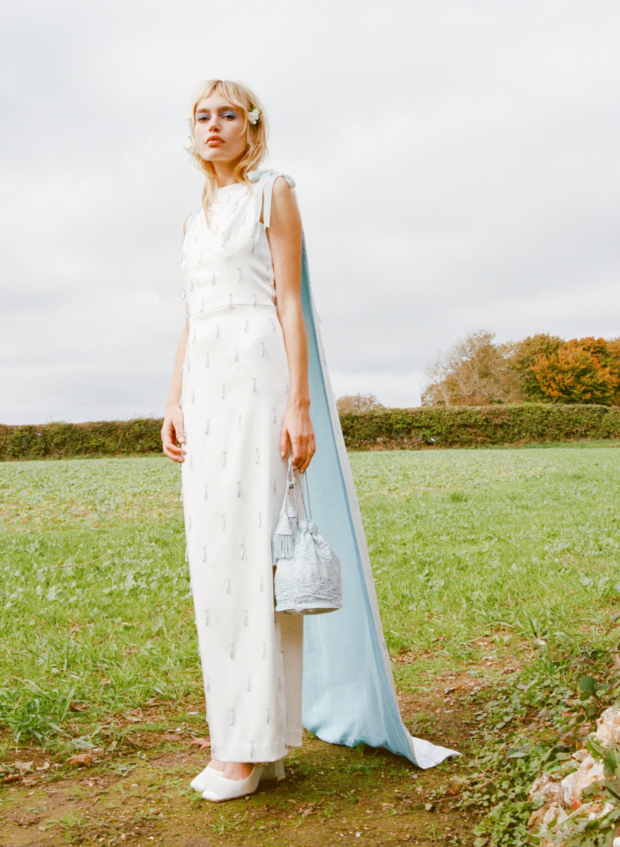 Grace Ivory Satin Gown with Cape