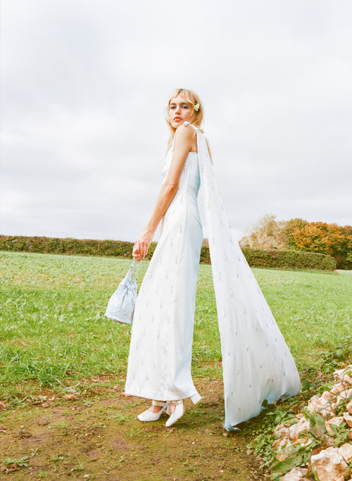 Grace Ivory Satin Gown with Cape