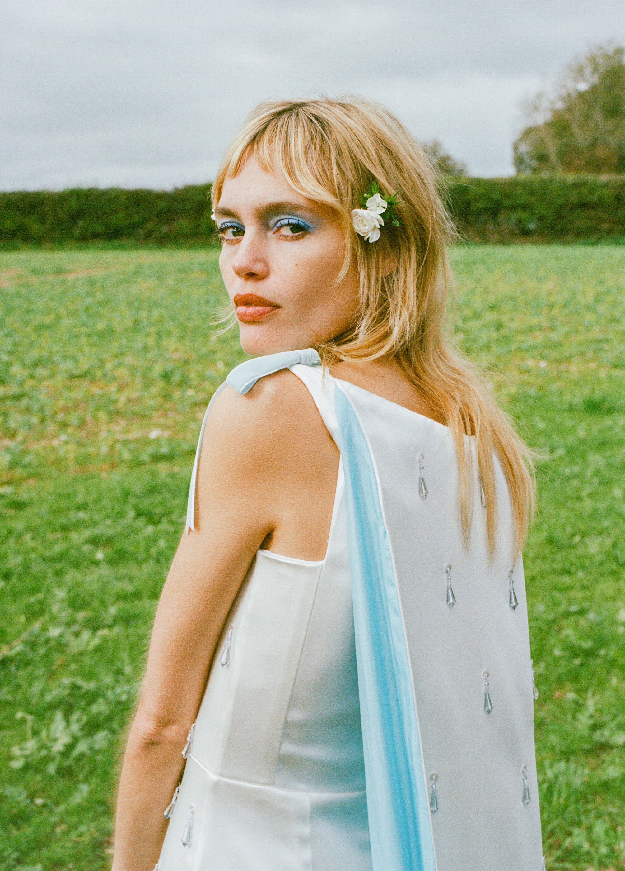 Grace Ivory Satin Gown with Cape