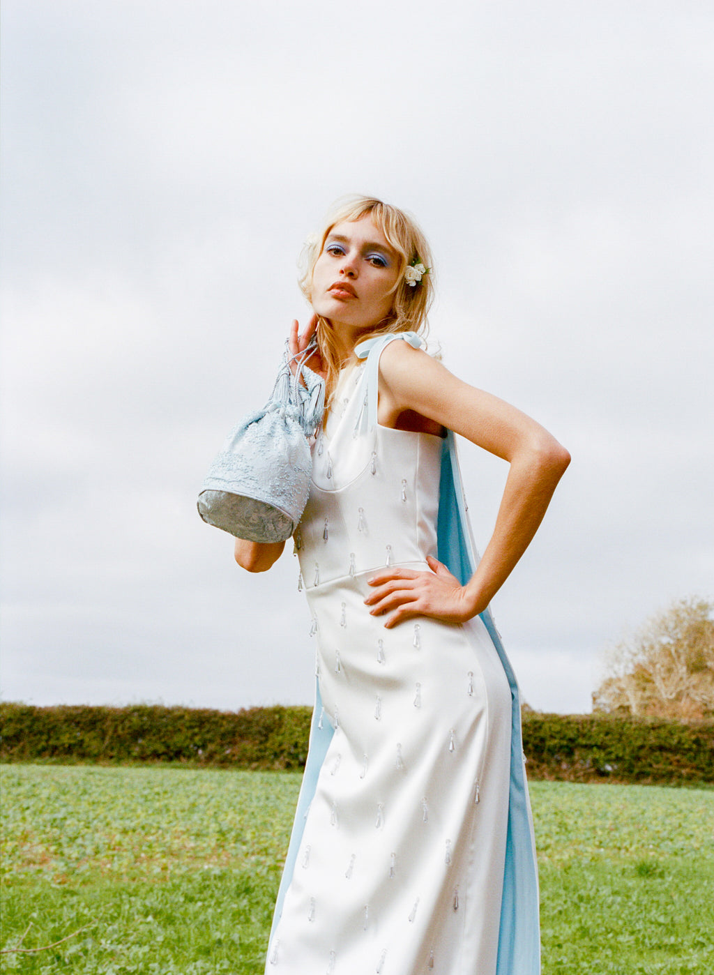 Grace Ivory Satin Gown with Cape