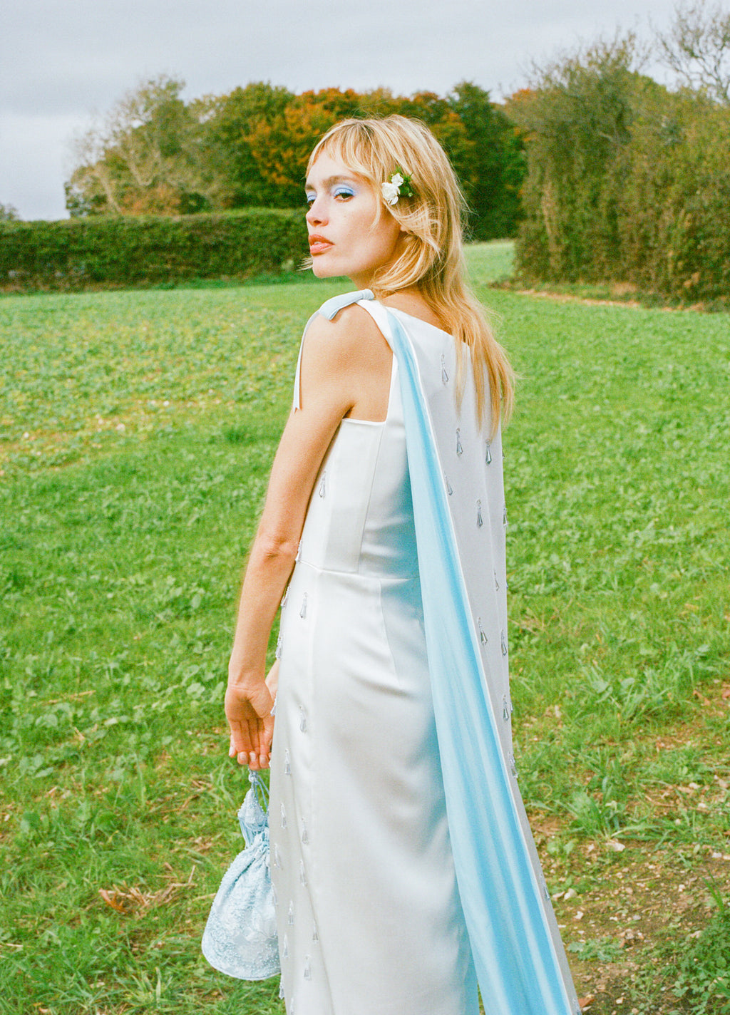 Grace Ivory Satin Gown with Cape