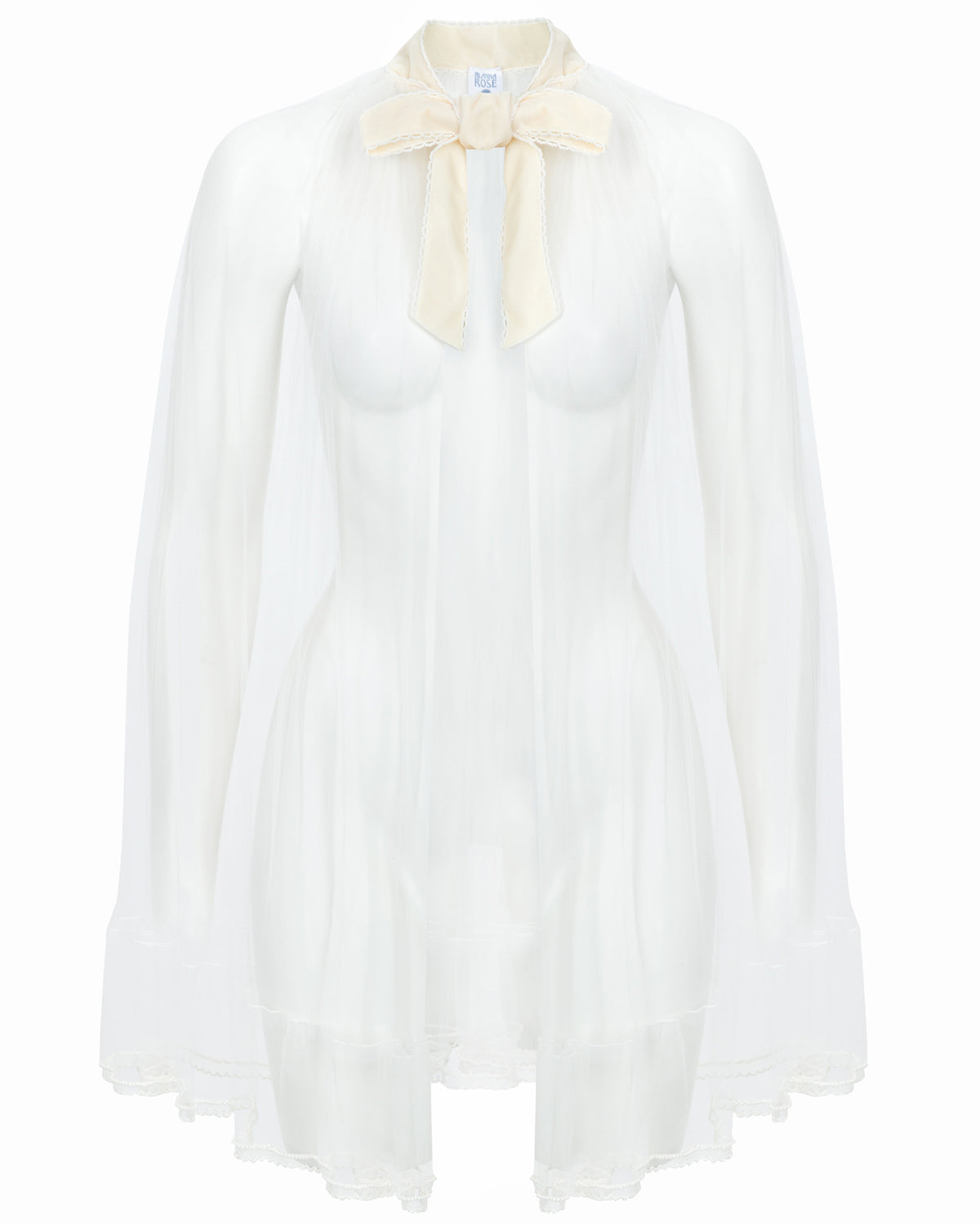 Anita Ivory Tulle Cape with Velvet Bow Tie