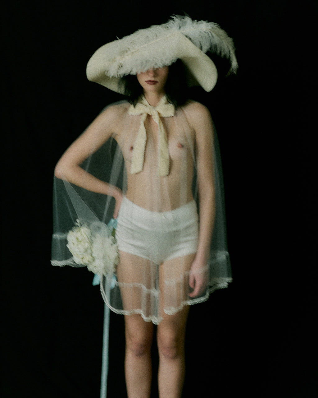 Anita Ivory Tulle Cape with Velvet Bow Tie