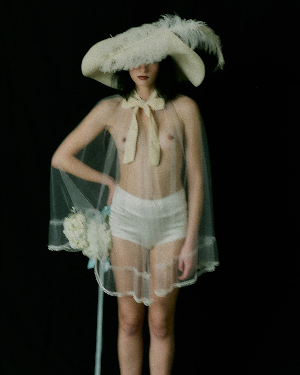 Anita Ivory Tulle Cape with Velvet Bow Tie