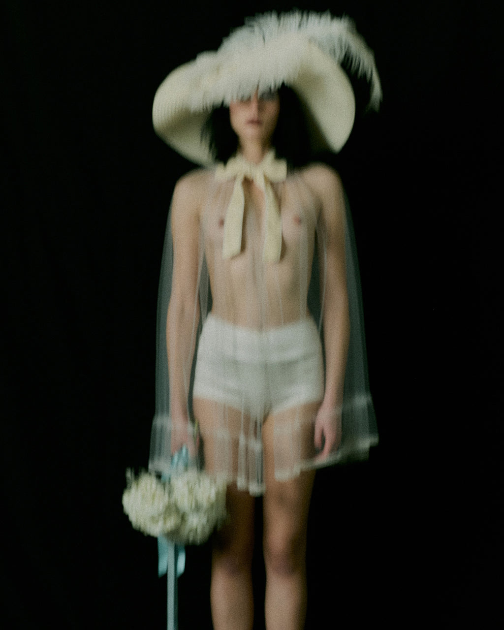 Anita Ivory Tulle Cape with Velvet Bow Tie