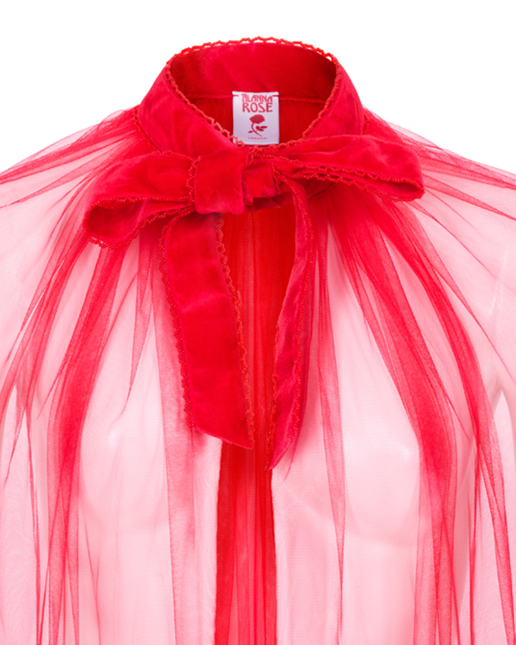 Anita Red Tulle Cape with Velvet Bow Tie