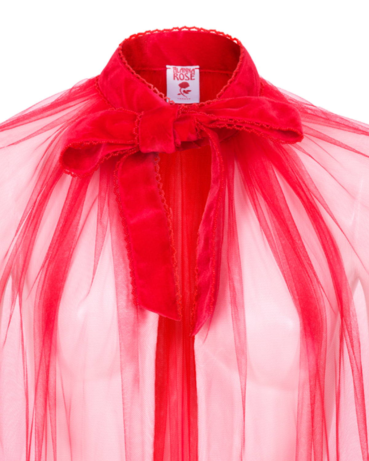 Anita Red Tulle Cape with Velvet Bow Tie
